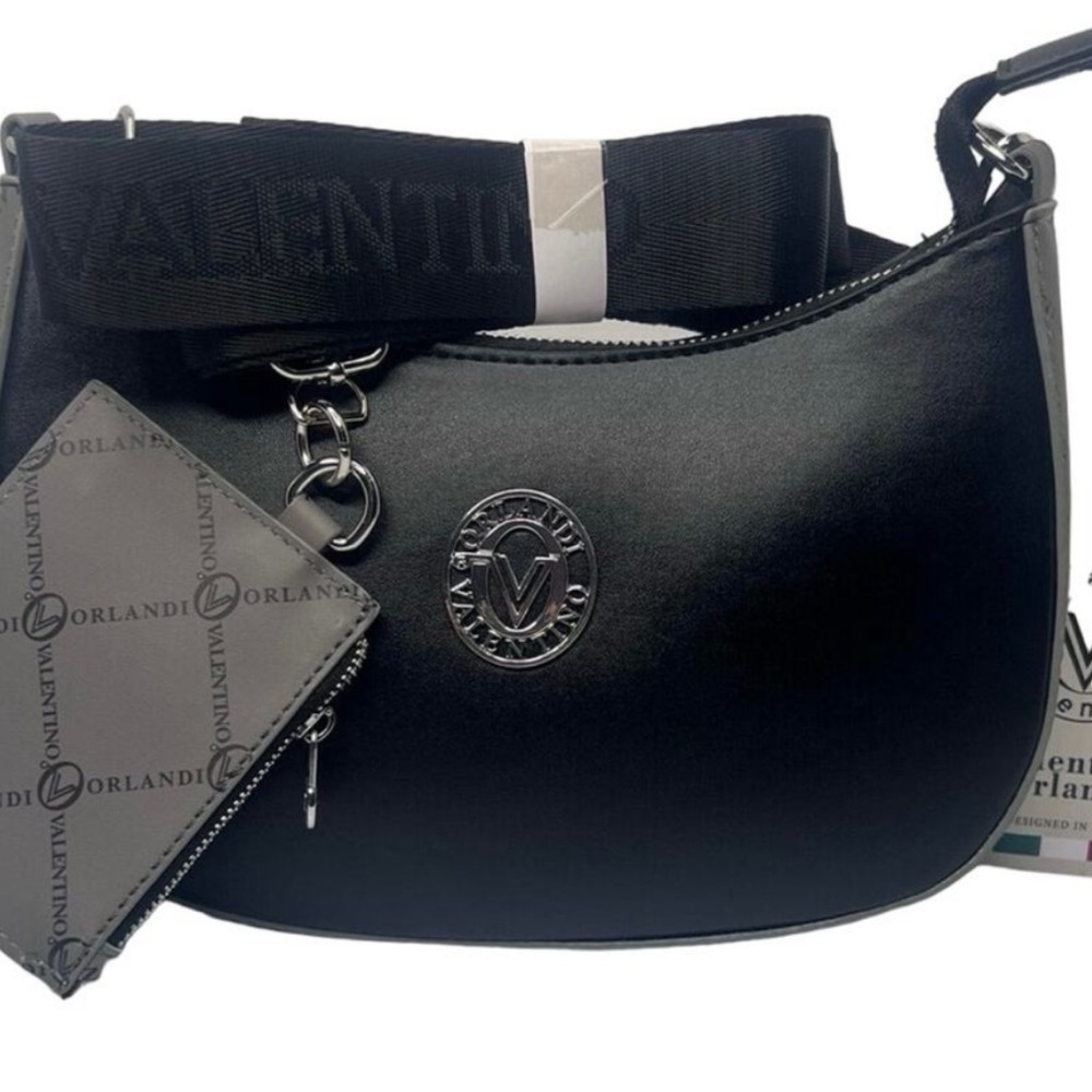 Valentino Orlandi Crossbody Bag with Detachable Coin Purse & Strap Black & Gray